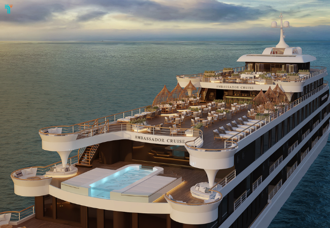 Du thuyền Ambassador Cruise Hạ Long 5 sao , với sức chứa lên đến 500 khách<