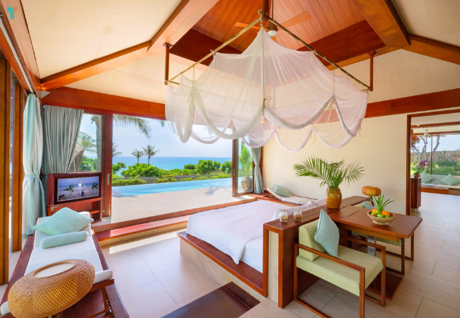 Các phòng tại Fusion Resort Cam Ranh được thiết kế không gian thoáng đãng, hiện đại